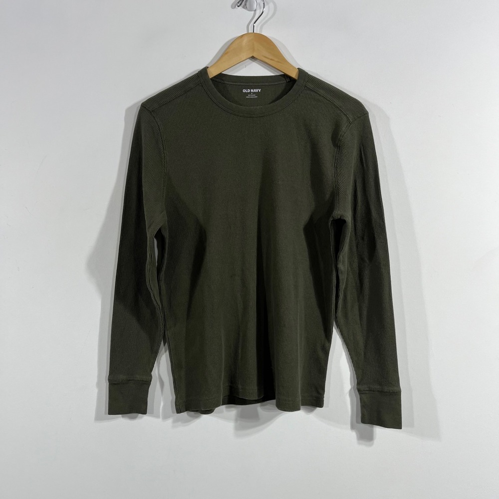 Old Navy Y2K Granola Grunge Waffle Knit Thermal Long Sleeve Top Olive Small